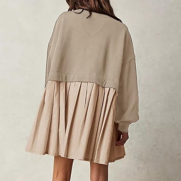 Dokuritu Sweatshirt Dress Women Crew Neck Long Sleeve Khaki X-Small - Picture 3 of 12